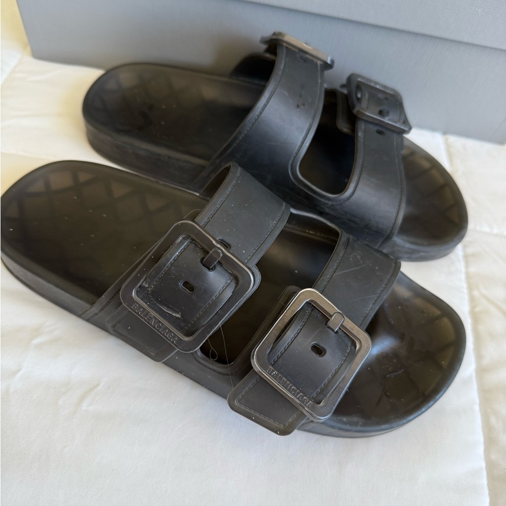Balenciaga Black Slide Sandals with Buckle